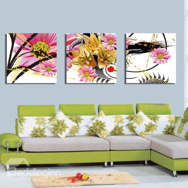 New Arrival Blooming Yellow and Pink Flowers Canvas Wall Prints