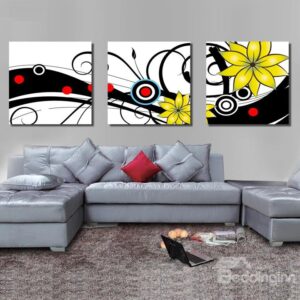 New Arrival Blooming Yellow Flowers and Geometric Figure Canvas Wall Prints