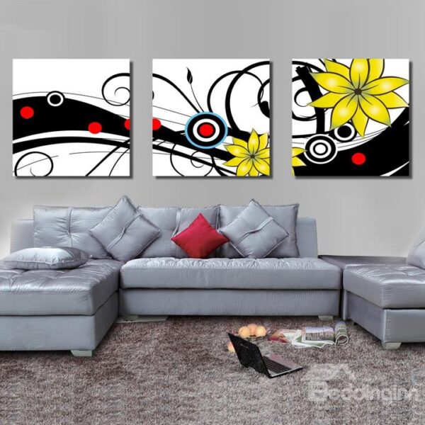 New Arrival Blooming Yellow Flowers and Geometric Figure Canvas Wall Prints