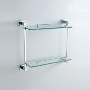Chrome Finish Brass Wall Mounted Glass Shelf