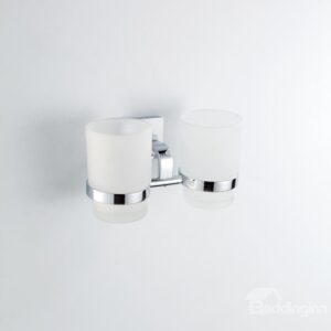 Contemporary Style Wall Mounted Brass Double Cup Toothbrush Holder Rack