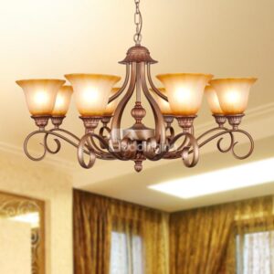 Bronze Iron Marerial Glass Shade 8 Lights Chandelier