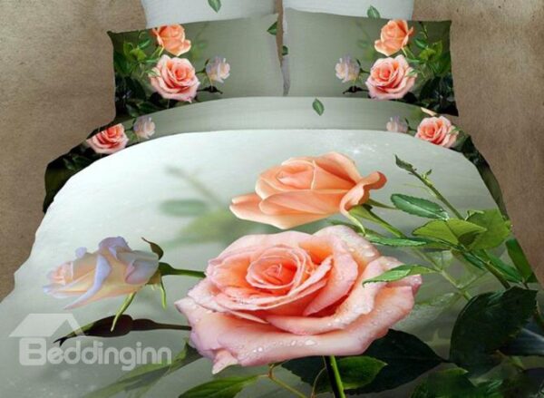 Beautiful Dewy Rose Print 3D Duvet Cover Sets