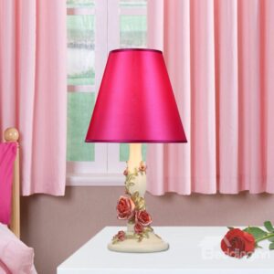 Hand Painting Resin Red Fabric Shade 1 Light Table Lamp
