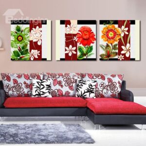 New Arrival Colorful and Fancy Flowers and Green Leaves Canvas Wall Prints