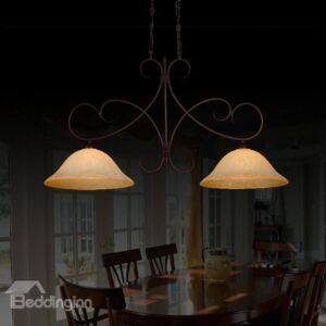 Bronze Iron Marerial Glass Shade 2 Lights Pentant