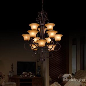 Splendid Bronze Iron Marerial Glass Shade 12 Lights Chandelier
