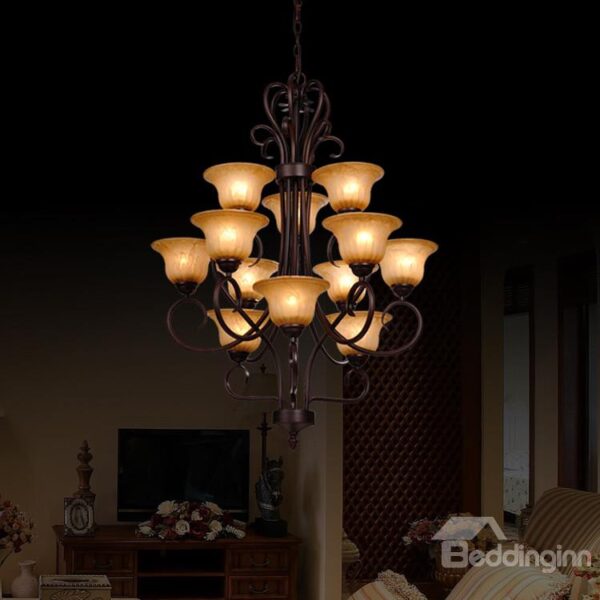 Splendid Bronze Iron Marerial Glass Shade 12 Lights Chandelier