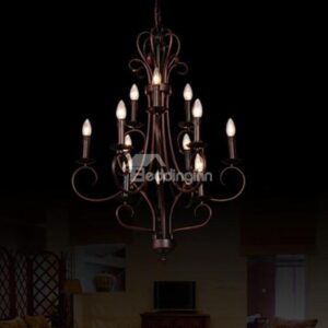 Splendid Bronze Candle-shaped Iron Marerial 12 Lights Chandelier