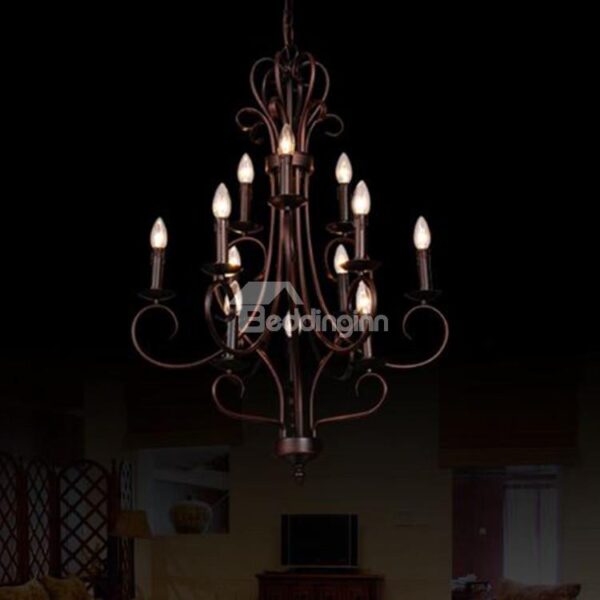 Splendid Bronze Candle-shaped Iron Marerial 12 Lights Chandelier
