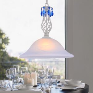 Creamy White Iron Material Crystal Glass Shade 1 Light Pendant