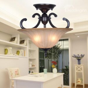 Black Iron Marerial Glass Shade 1 Light Flush Mount