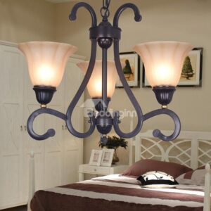 Amazing Bronze Iron Material Glass Shade 3 Lights Chandelier
