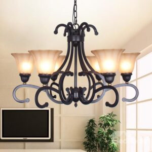 Amazing Bronze Iron Material Glass Shade 6 Lights Chandelier