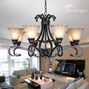 Amazing Bronze Iron Material Glass Shade 8 Lights Chandelier