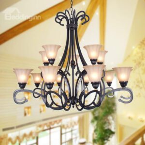 Amazing Bronze Iron Material Glass Shade 15 Lights Chandelier