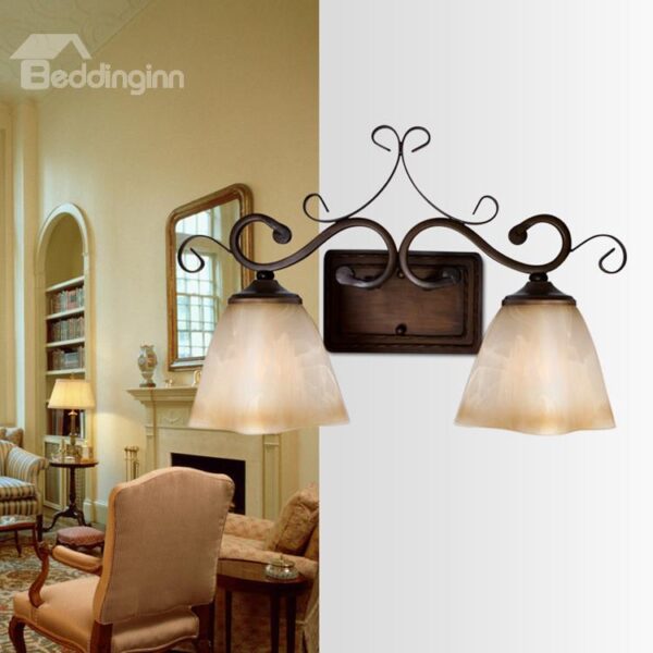 Retro Bronze Iron Material Glass Shade Wall Light