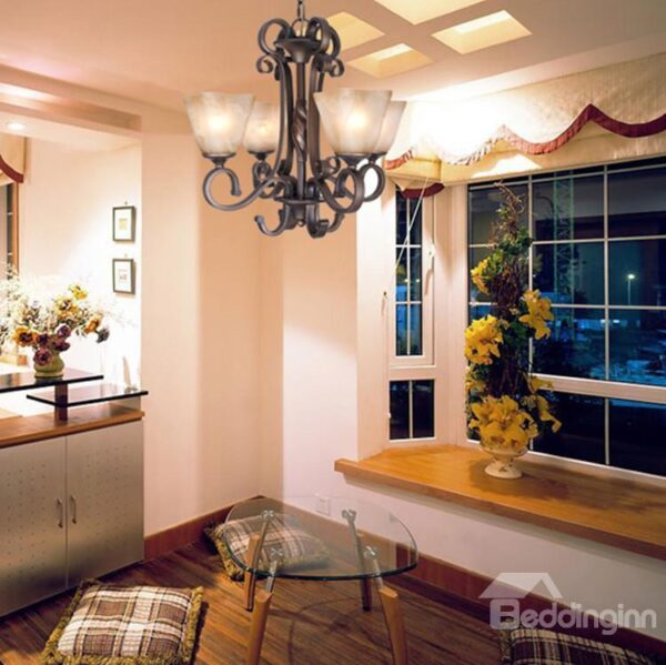 Alluring Bronze Iron Material Glass Shade 4 Lights Chandelier