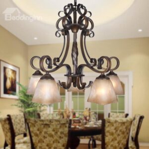 Fantastic Bronze Iron Material Glass Shade 5 Lights Chandelier