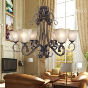 Fantastic Bronze Iron Glass Shade 6 Lights Chandelier