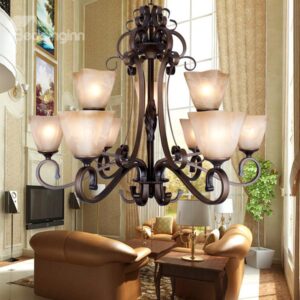 Fantastic Bronze Iron Glass Shade 9 Lights Chandelier
