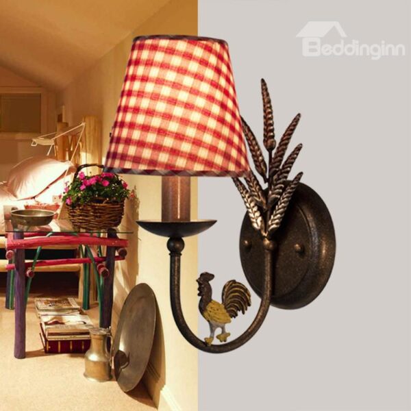 Alluring Antique Iron Fabric Shade 1 Light Wall Light