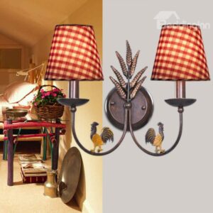 Alluring Antique Iron Fabric Shade 2 Light Wall Light