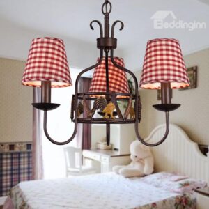 Alluring Antique Iron Fabric Shade 3 Light Chandelier