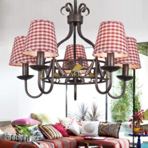 Alluring Antique Iron Fabric Shade 5 Lights Chandelier