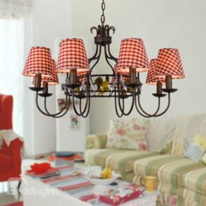 Alluring Antique Iron Fabric Shade 8 Lights Chandelier