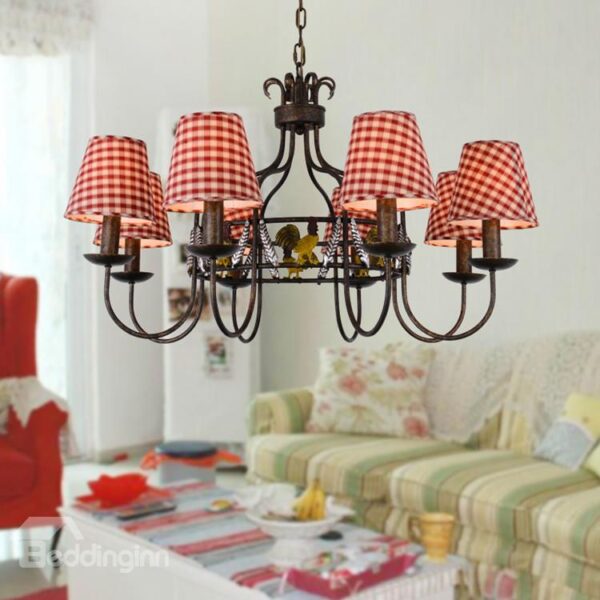 Alluring Antique Iron Fabric Shade 8 Lights Chandelier