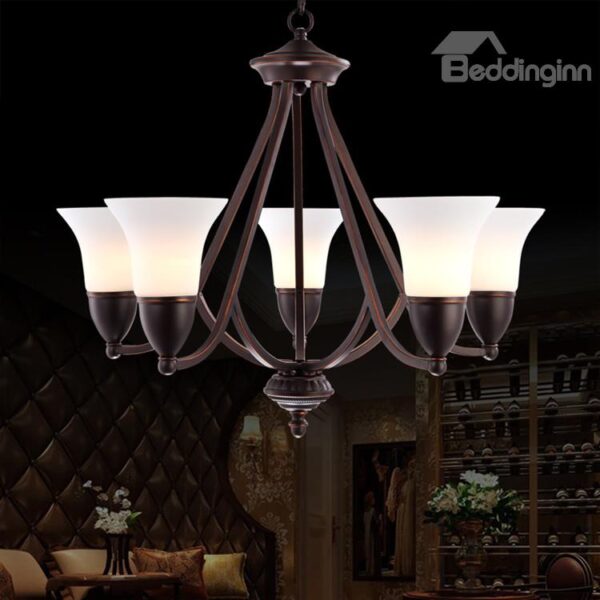 Amazing Iron Material Glass Shade 5 Lights Chandelier