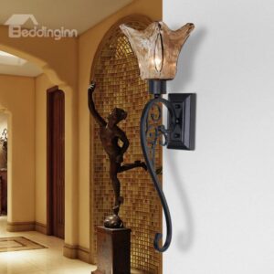 Alluring Matt-black Iron Glass Shade Wall Light