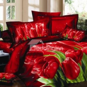 Luxury Red Tulips Print 3D Duvet Cover Sets