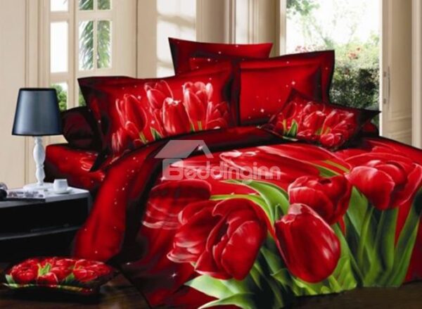 Luxury Red Tulips Print 3D Duvet Cover Sets
