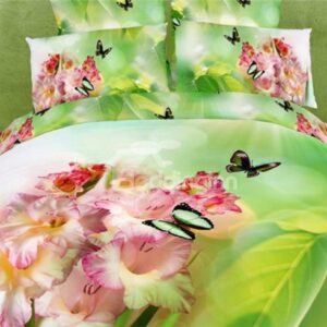 Beautiful Butterflies and Pink Flowers Print 3D Duvet Cover Sets