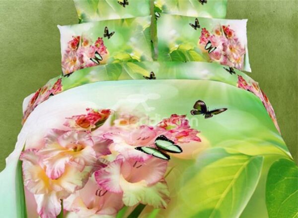 Beautiful Butterflies and Pink Flowers Print 3D Duvet Cover Sets