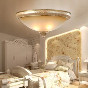 Amazing Iron Perarly Yellow Glass Shade Flush Mount
