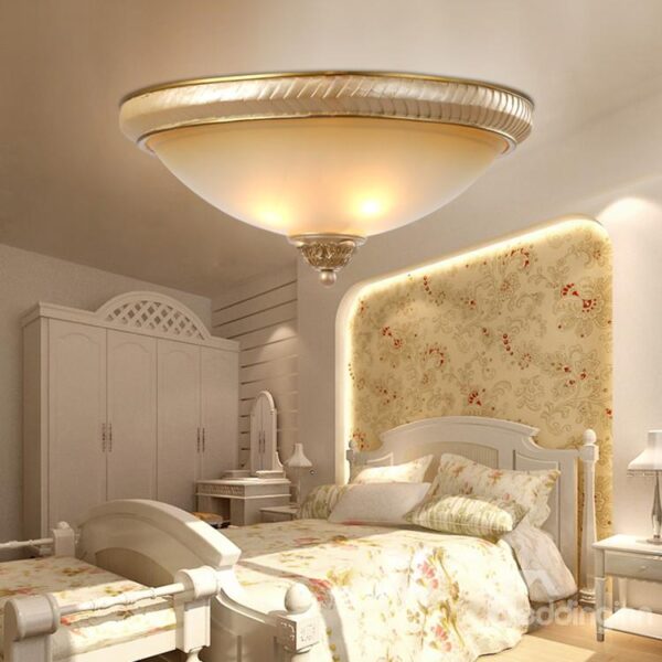 Amazing Iron Perarly Yellow Glass Shade Flush Mount