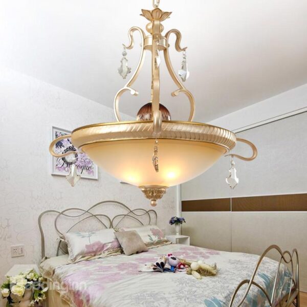 Amazing Iron Crystal Perarly Yellow Glass Shade Pendant Light
