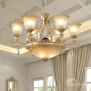 Alluring Resin Crystal Pearly Yellow Glass Shade Pendant Light