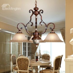 Amazing Antique Resin Iron Glass Shade 3 Lights Pendant