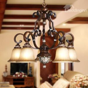 Amazing Antique Resin Iron Glass Shade 5 Lights Chandelier
