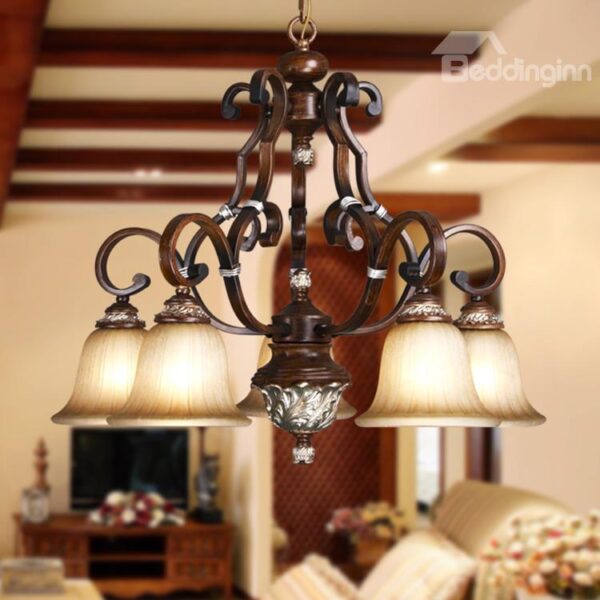 Amazing Antique Resin Iron Glass Shade 5 Lights Chandelier