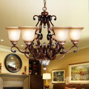 Amazing Antique Resin Iron Glass Shade 6 Lights Chandelier