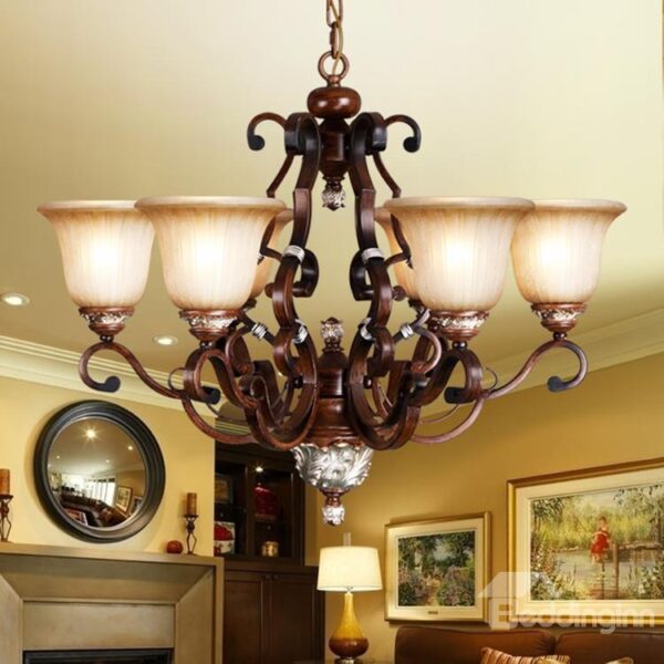 Amazing Antique Resin Iron Glass Shade 6 Lights Chandelier
