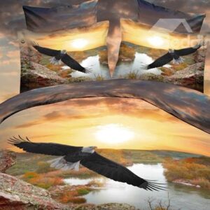 Eagle Flying Over the River Print Polyester 3D Bedding Sets