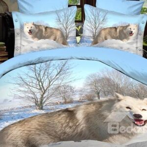 Arctic Wolf of Snow Print Polyester 3D Bedding Sets