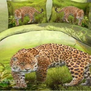 Golden Leopard on the Green Grass Print Polyester 3D Bedding Sets