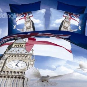 Big Ben and White Pigeons Print Polyester 3D Bedding Sets